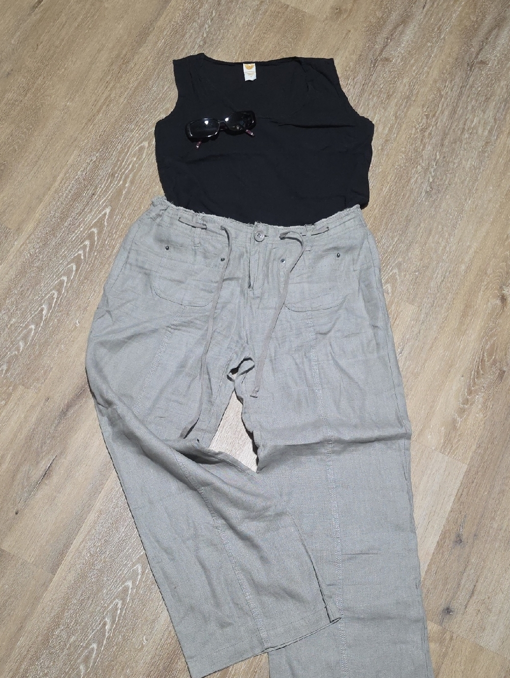 INC International Concepts Petite Linen Light Gray Wide-Leg Drawstring Pants